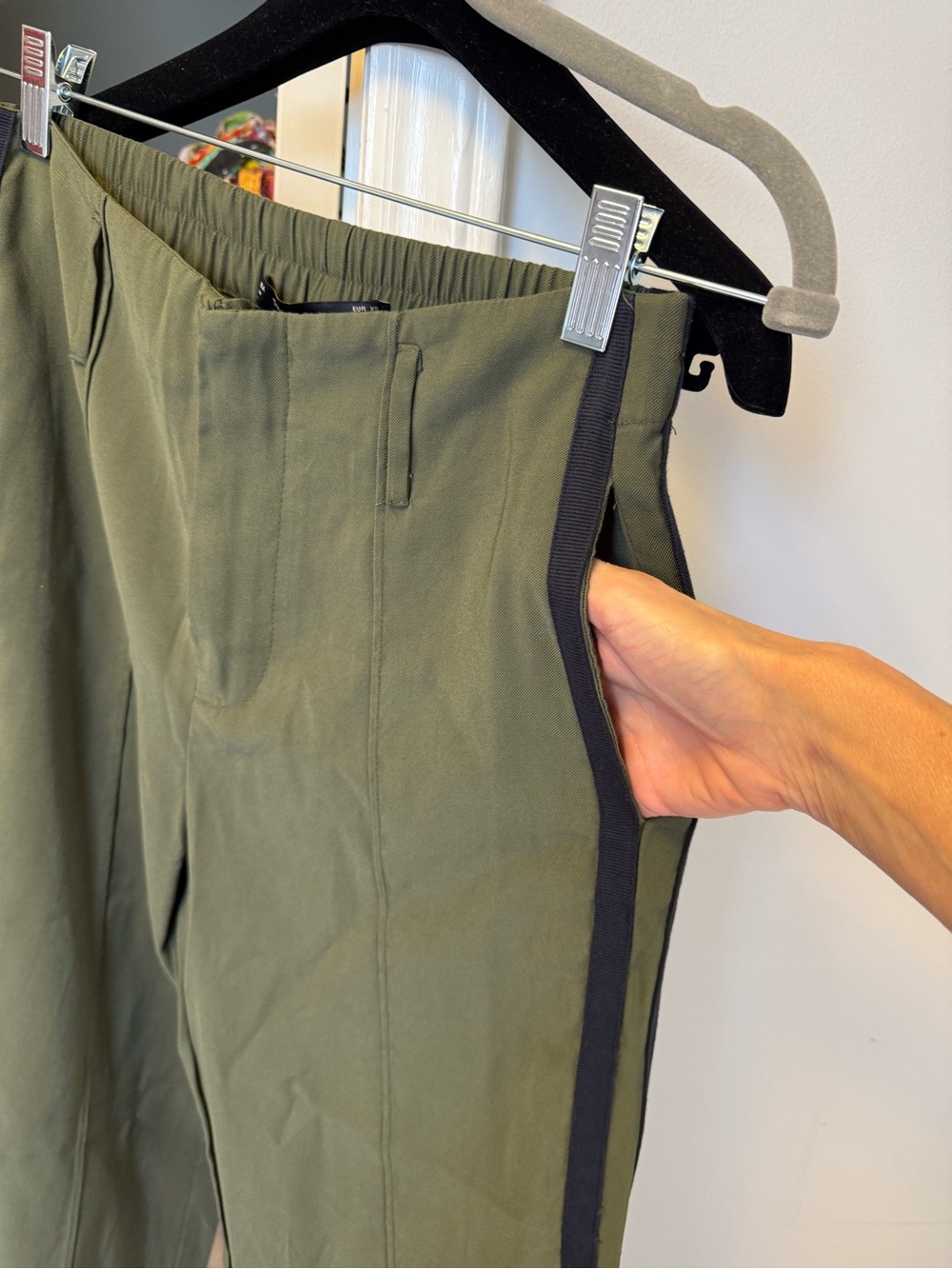 Zara Olive Green Wide-Leg Pants with Black Side Stripes - Picture 7 of 12